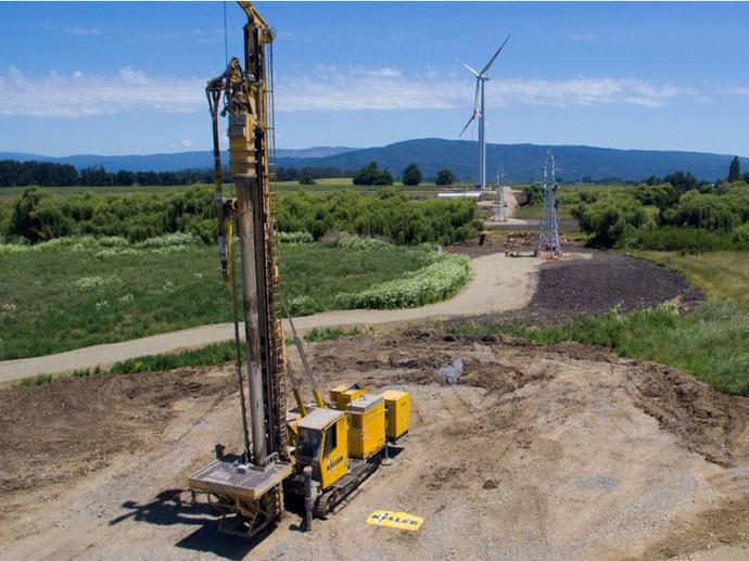 Trabajo de mejora del terreno con columnas de grava en el parque eólico de Renaico, Chile