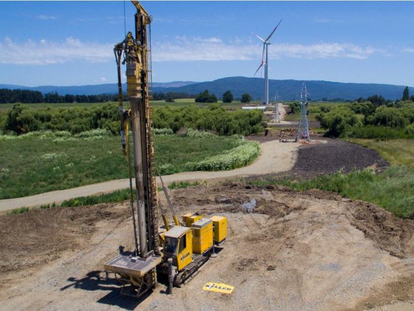 Trabajo de mejora del terreno con columnas de grava en el parque eólico de Renaico, Chile